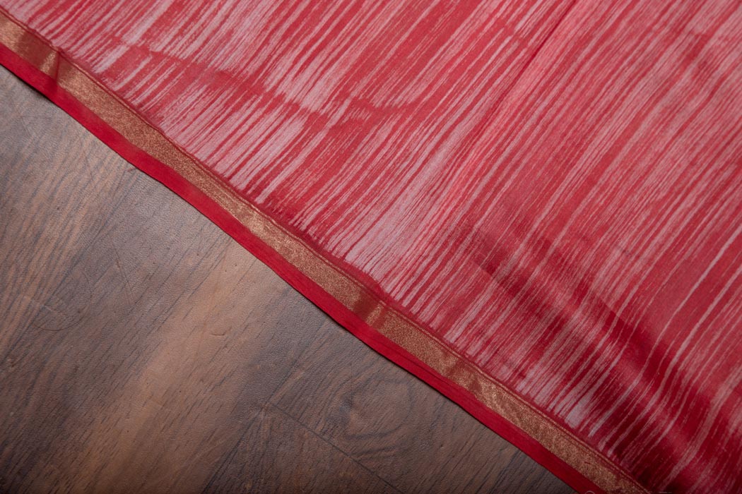 Red And White Chanderi Block Print Saree-3 -Ramdhanu Ethnic