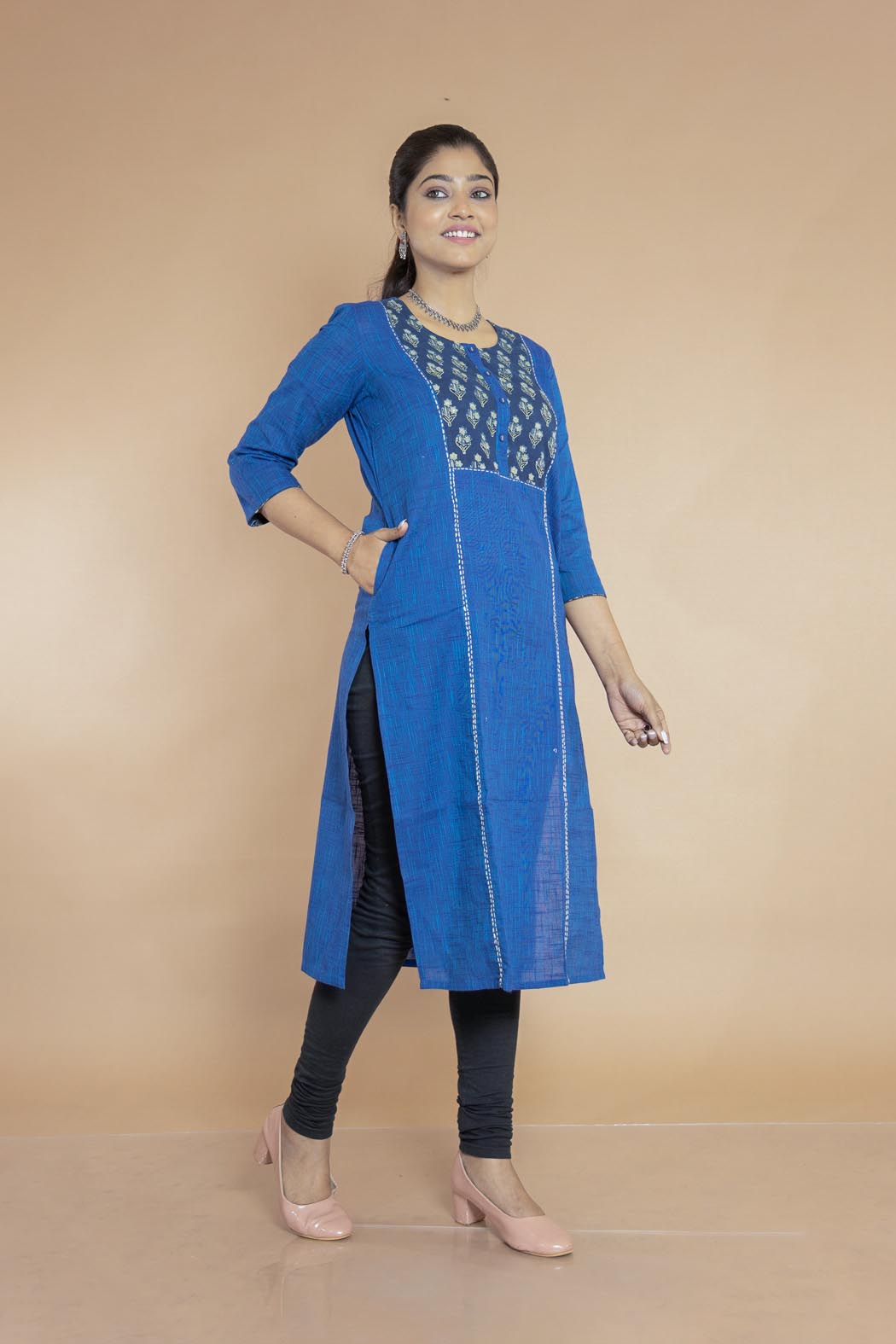 Blue Cotton Premium Handloom Kurti-1 -Ramdhanu Ethnic