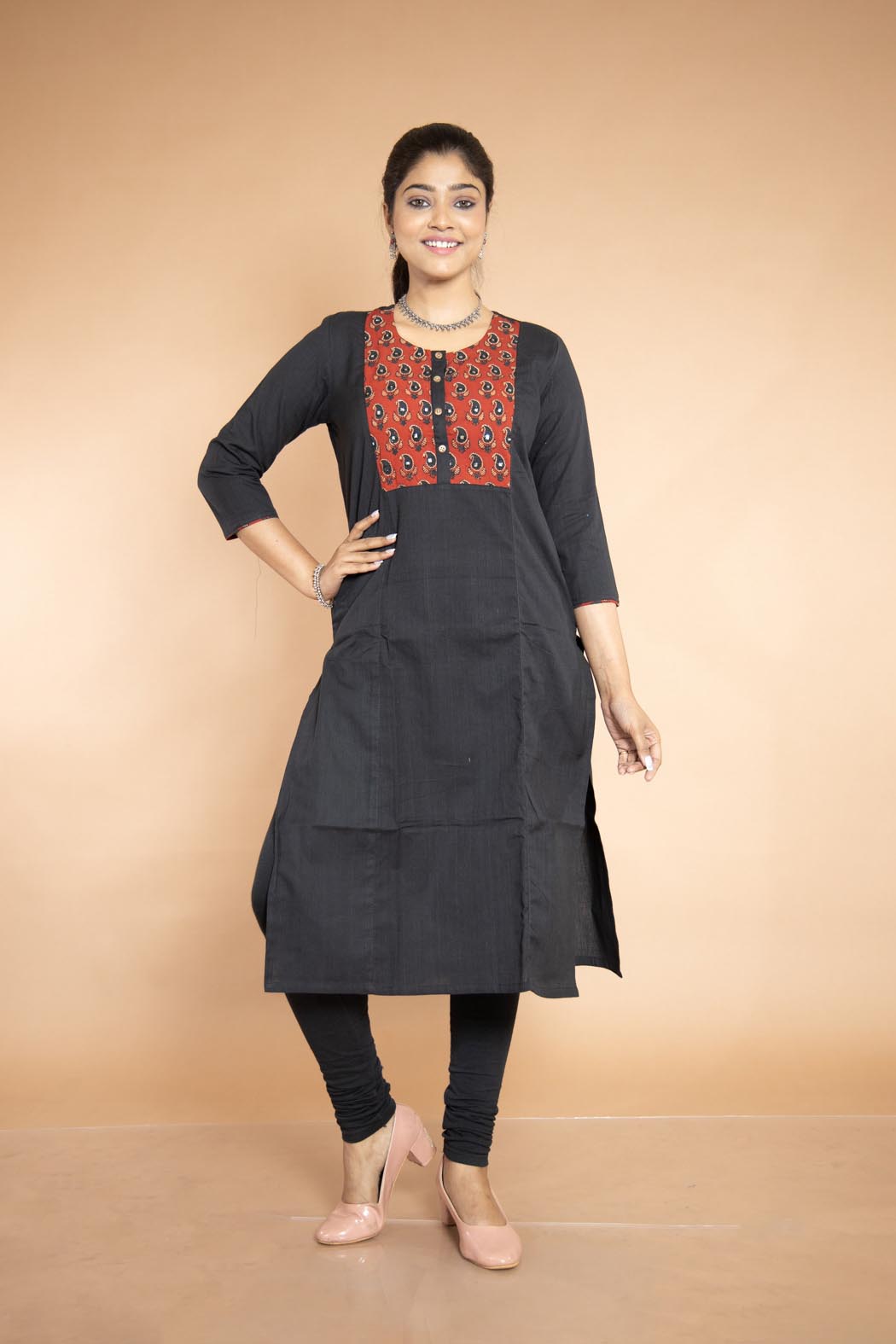 Black And Red Cotton Premium Handloom Kurti-1 -Ramdhanu Ethnic
