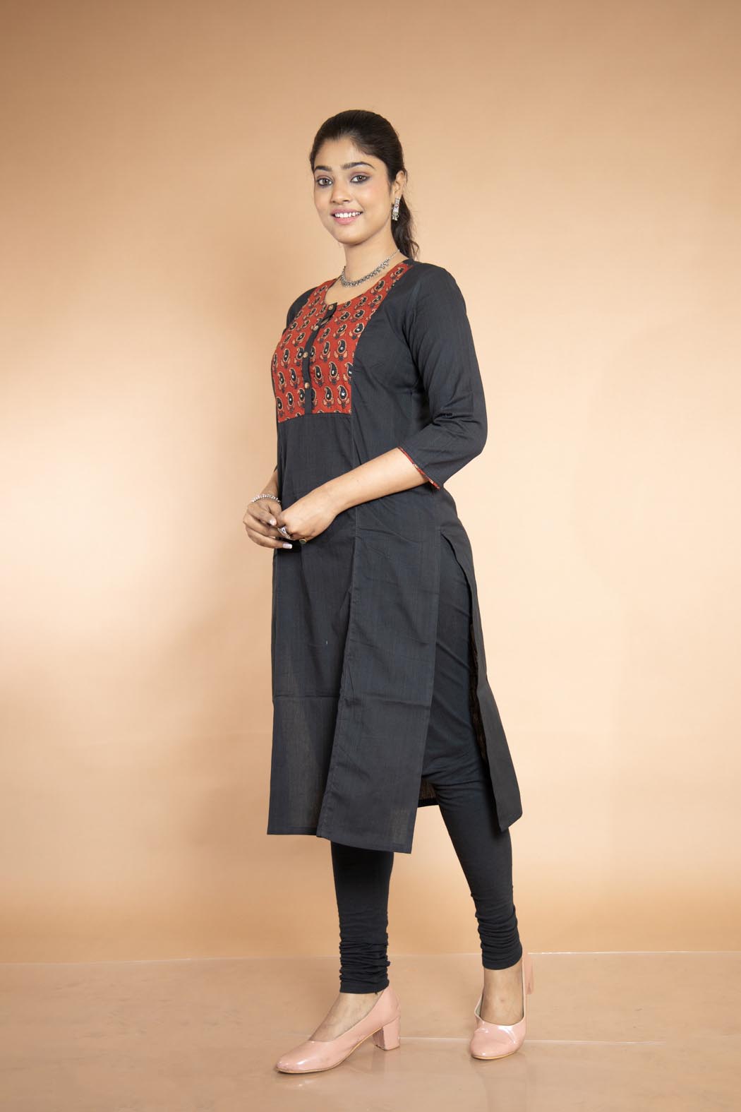Black And Red Cotton Premium Handloom Kurti-2 -Ramdhanu Ethnic