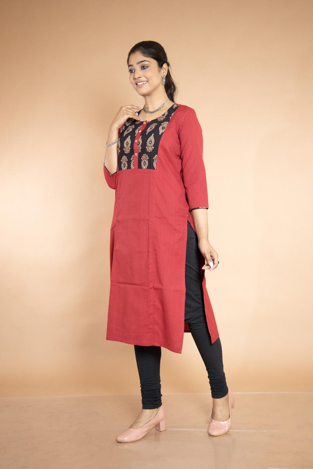 Red And Black Cotton Premium Handloom Kurti-2 -Ramdhanu Ethnic