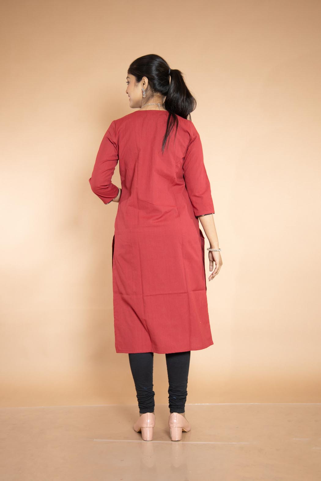 Red And Black Cotton Premium Handloom Kurti-3 -Ramdhanu Ethnic