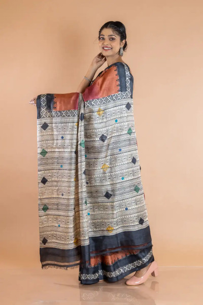 Maroon Tussar Silk Printed Elegant Saree look-1 -Ramdhanu Ethnic