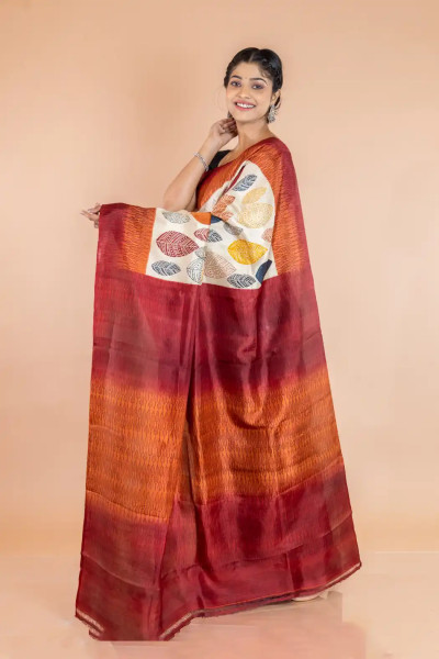 Modern Soft Silk Saree in Multicolor Leaf Motif-2 -Ramdhanu Ethnic