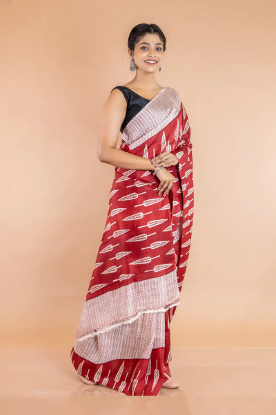 Maroon Modern Soft Silk Saree with Discharge Print-1 -Ramdhanu Ethnic