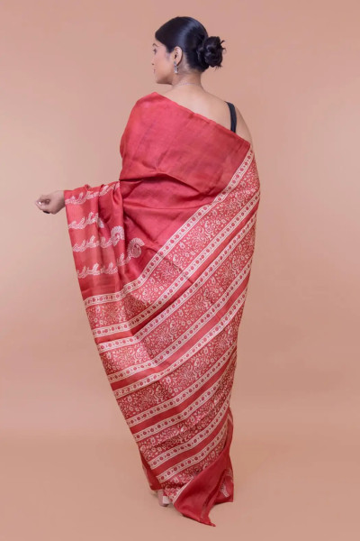 Pure Tussar Traditional Red Saree Online-2 -Ramdhanu Ethnic