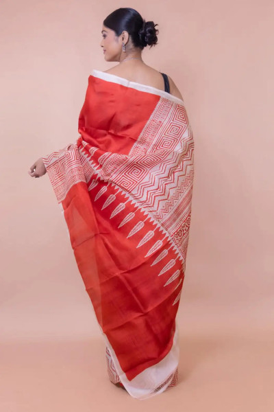 Gorgeous Red Silk Saree with White Border-2 -Ramdhanu Ethnic