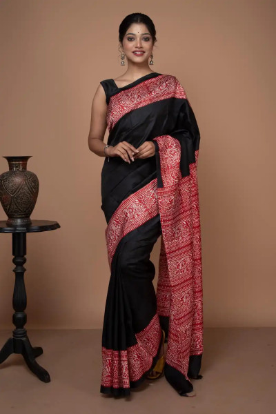 Traditional Look in Black and Red Silk Saree-1 -Ramdhanu Ethnic