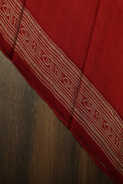 Beige and Red Pure SIlk Saree in Ikkat Motifs-3 -Ramdhanu Ethnic