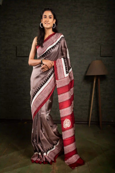 Traditional Style Light Brown Silk Saree-1 -Ramdhanu Ethnic