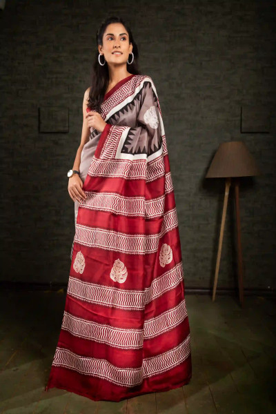 Traditional Style Light Brown Silk Saree-2 -Ramdhanu Ethnic