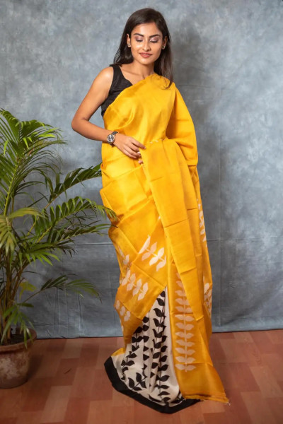 Hand Painted Black and Yellow Colour saree-2 -Ramdhanu Ethnic