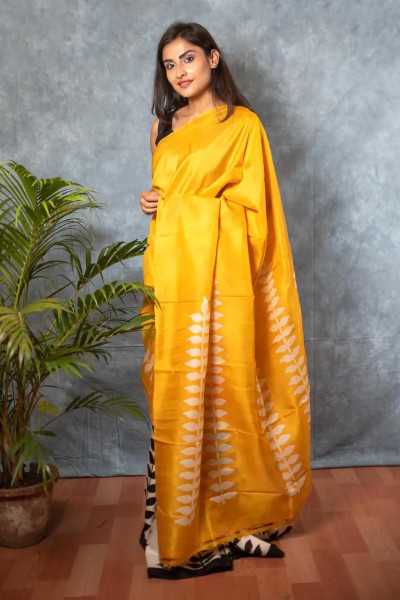 Hand Painted Black and Yellow Colour saree-1 -Ramdhanu Ethnic