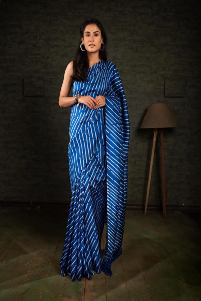 Modern Hand Painted Blue Colour Silk Saree-1 -Ramdhanu Ethnic