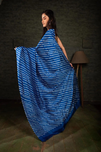 Modern Hand Painted Blue Colour Silk Saree-2 -Ramdhanu Ethnic