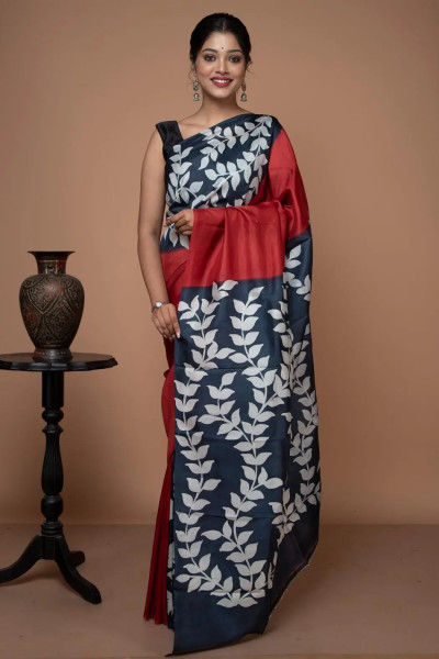 Hand Painted Grey and Maroon Colour Silk Saree-1 -Ramdhanu Ethnic