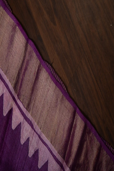 Purple Colour Saree Handpainted in style on Zari Border Tussar Silk-3 -Ramdhanu Ethnic