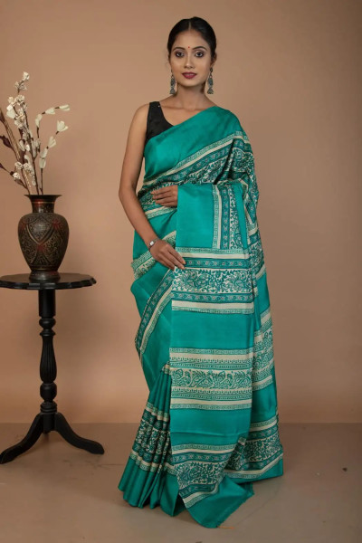 Sky Blue Color saree on Pure Tussar Silk-1 -Ramdhanu Ethnic