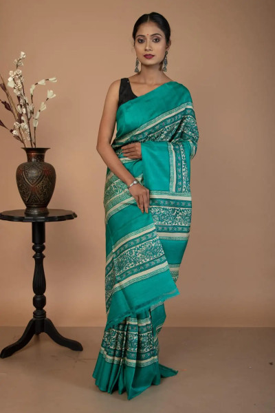 Sky Blue Color saree on Pure Tussar Silk-2 -Ramdhanu Ethnic