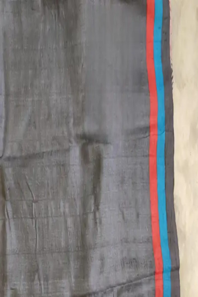 Steel Grey Block Printed Gachi Tussar Silk Saree-3 -Ramdhanu Ethnic