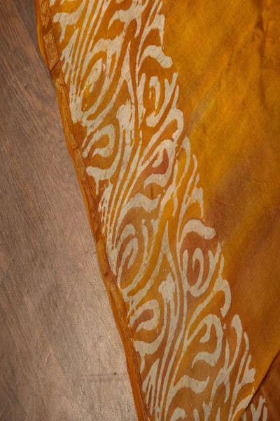 Maroon and Yellow Chanderi Silk Hand Batik Saree-3 -Ramdhanu Ethnic