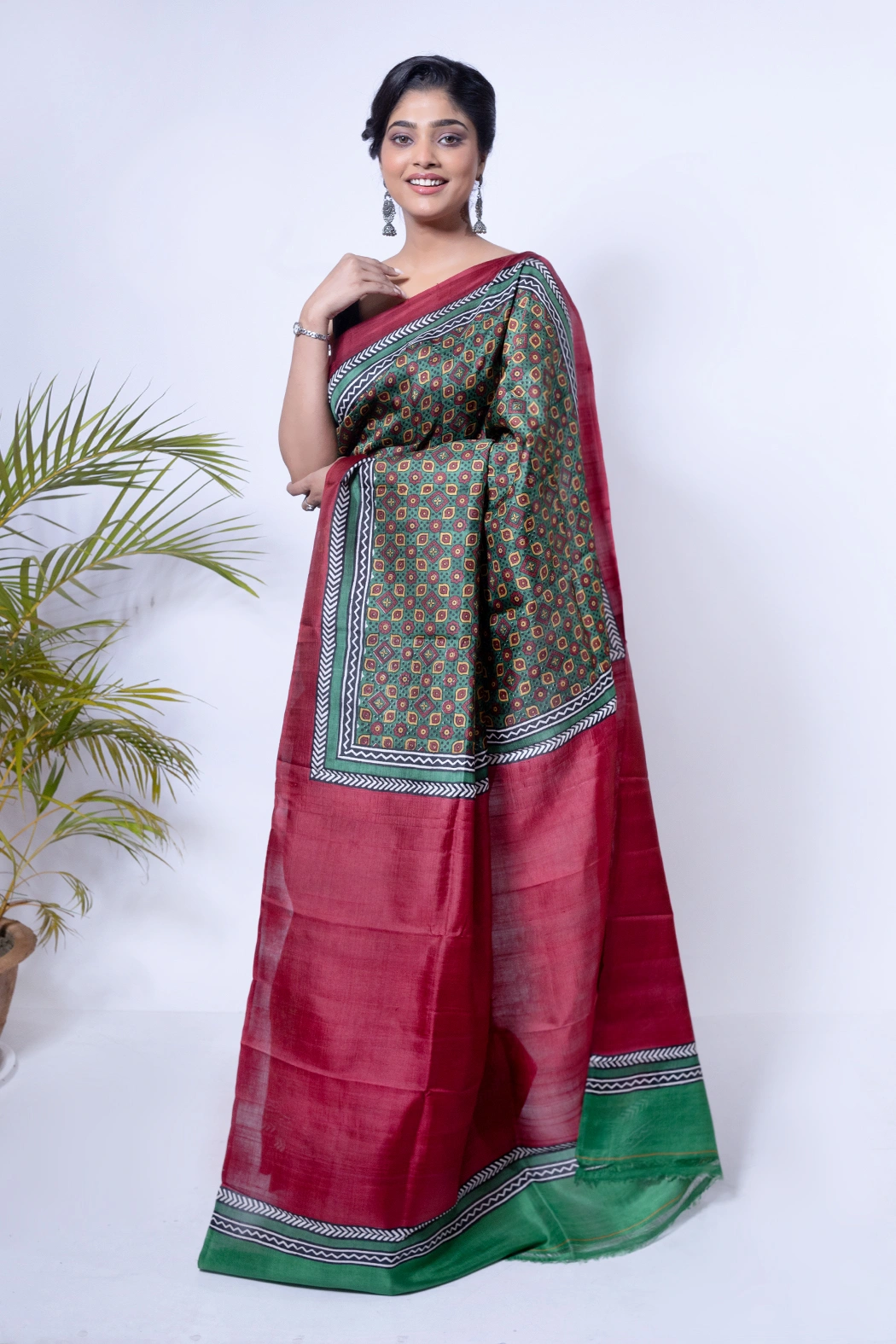 Hand Block Printed Multicolour Silk Saree with Blouse piece-1 -Ramdhanu Ethnic