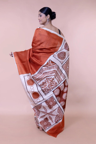 Pure Silk Saree in Rust and White Combination-2 -Ramdhanu Ethnic