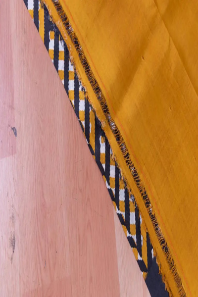 Yellow and Blue Silk Saree in Geometric Pattern-3 -Ramdhanu Ethnic