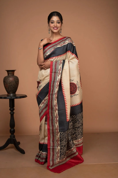 Traditional Printed Bengal Tussar Silk Saree-2 -Ramdhanu Ethnic