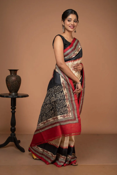 Traditional Printed Bengal Tussar Silk Saree-1 -Ramdhanu Ethnic