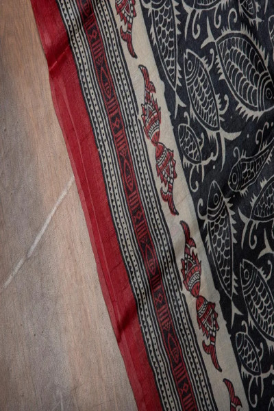 Traditional Printed Bengal Tussar Silk Saree-3 -Ramdhanu Ethnic