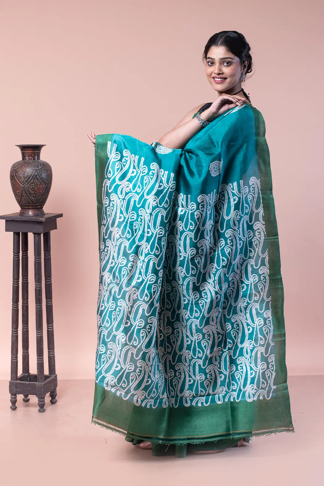 Sea green pure silk saree is ideal for party wear-2 -Ramdhanu Ethnic