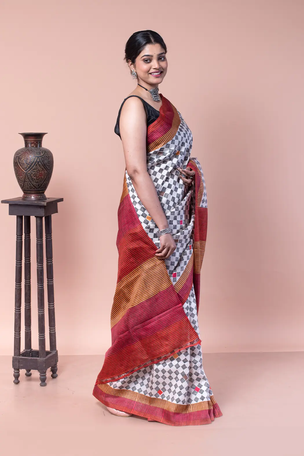 Buy Traditional block-printed saree for everyday wear-2 -Ramdhanu Ethnic