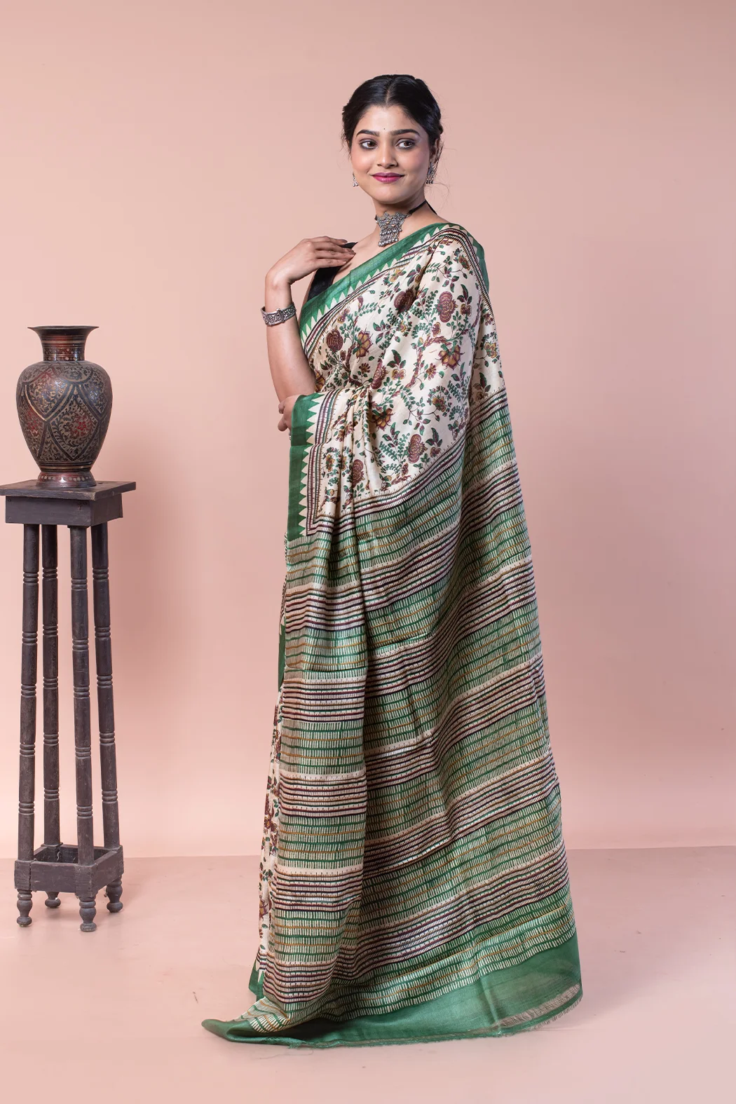 This Green and White saree is a perfect example of day wear-1 -Ramdhanu Ethnic