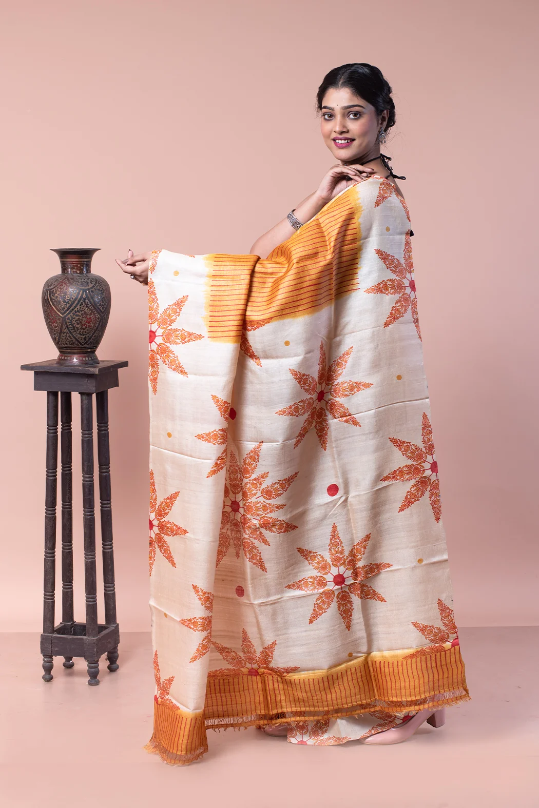 Yellow tussar silk saree for all day time events-1 -Ramdhanu Ethnic