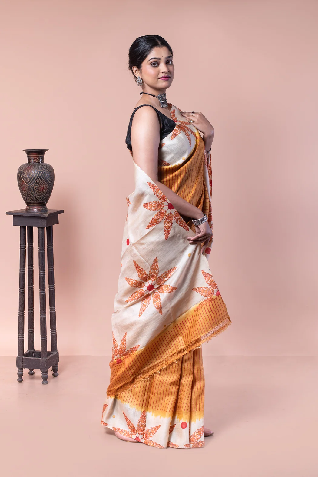 Yellow tussar silk saree for all day time events-2 -Ramdhanu Ethnic