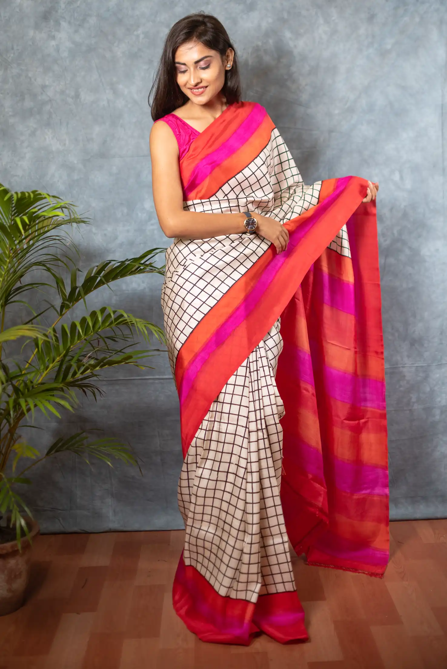 Elegant Check Silk Saree from Ramdhanu Ethnic-2 -Ramdhanu Ethnic