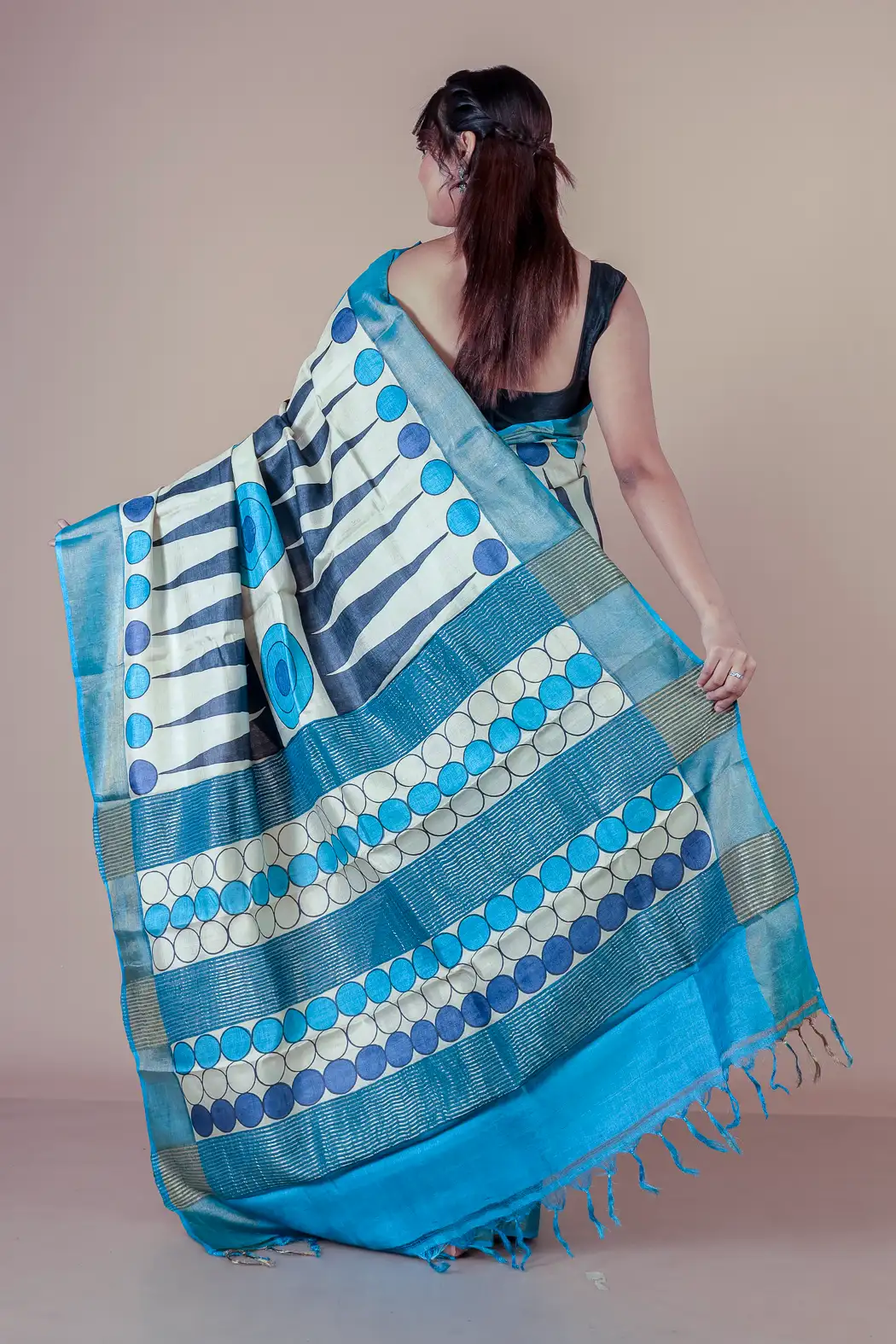 Shop this exclusive Blue and white zari tussar silk saree-2 -Ramdhanu Ethnic
