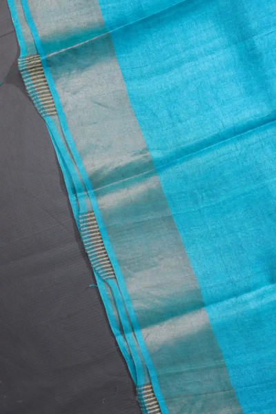 Shop this exclusive Blue and white zari tussar silk saree-3 -Ramdhanu Ethnic