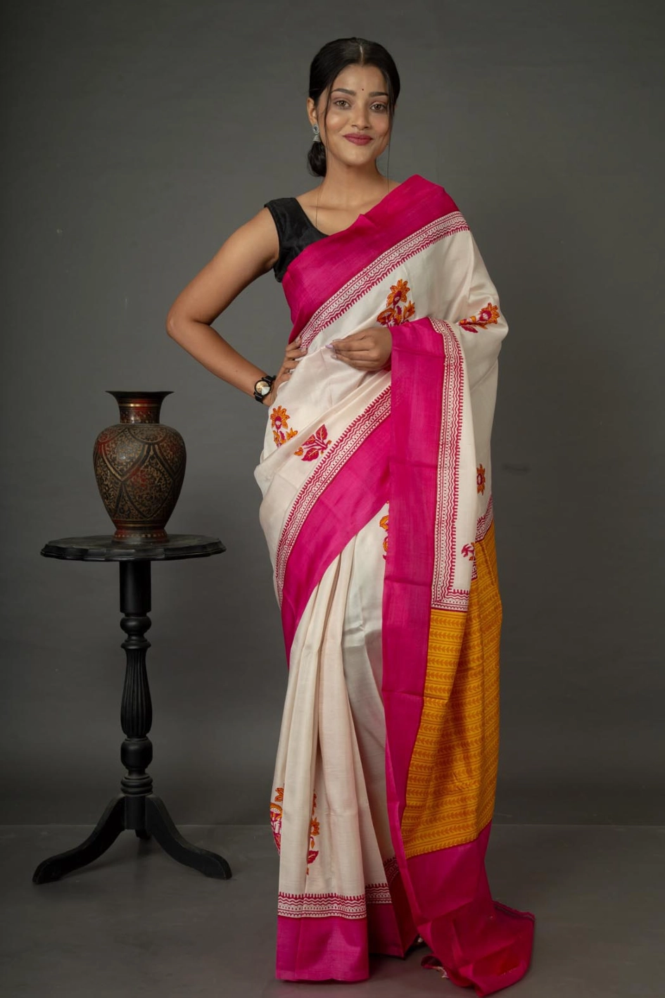White and pink silk saree is Perfect for all celebration wear-1 -Ramdhanu Ethnic