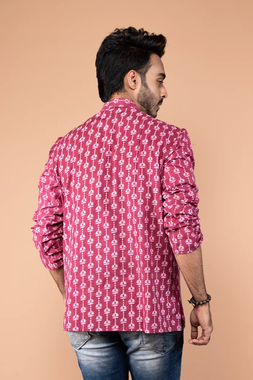 Deep pink and white Short Kurta for Men-2 -Ramdhanu Ethnic
