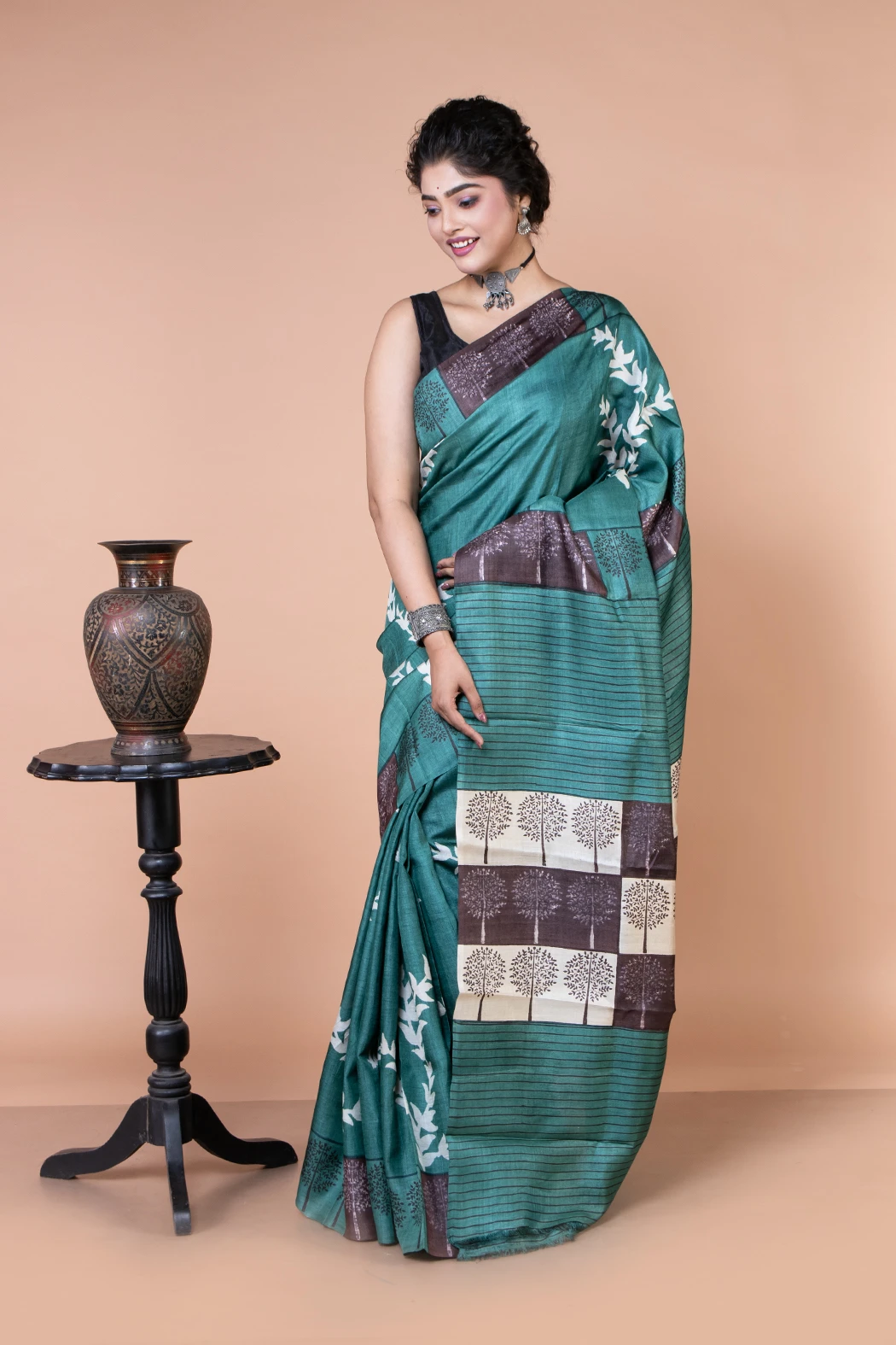 This Green Tussar Silk saree perfect for evening parties-1 -Ramdhanu Ethnic