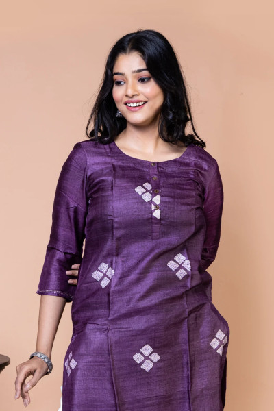 Mauve Tussar Silk Kurta-3 -Ramdhanu