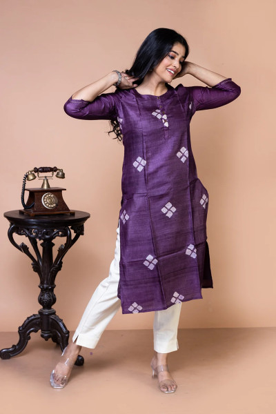 Mauve Tussar Silk Kurta-2 -Ramdhanu