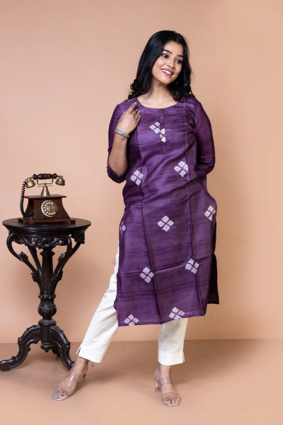 Mauve Tussar Silk Kurta-1 -Ramdhanu