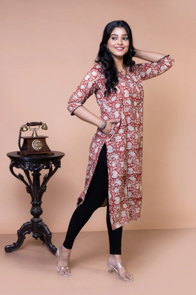 Kalamkari hand block printed kurta-2 -Ramdhanu