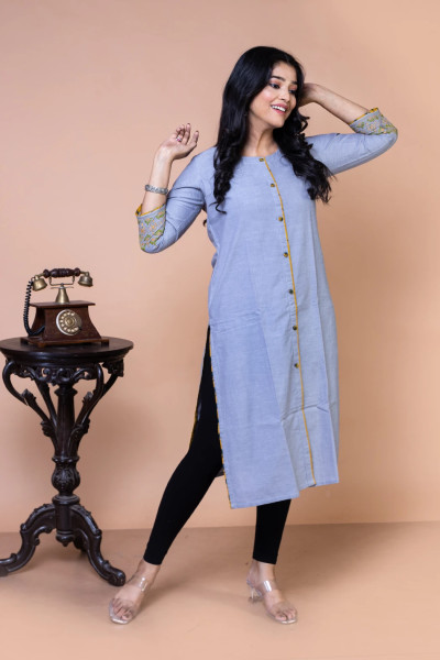 Light Grey Cotton Kurta-1 -Ramdhanu