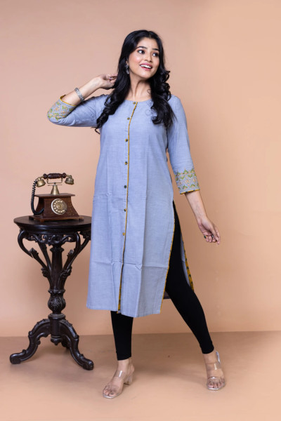 Light Grey Cotton Kurta-2 -Ramdhanu