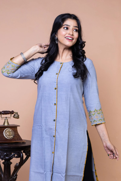 Light Grey Cotton Kurta-3 -Ramdhanu