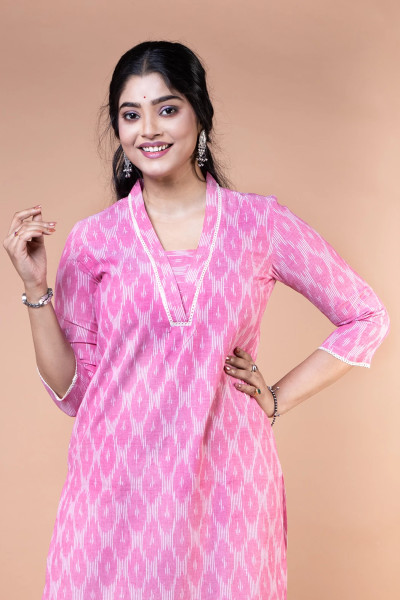 Pink Handloom Ikkat Kurta-2 -Ramdhanu